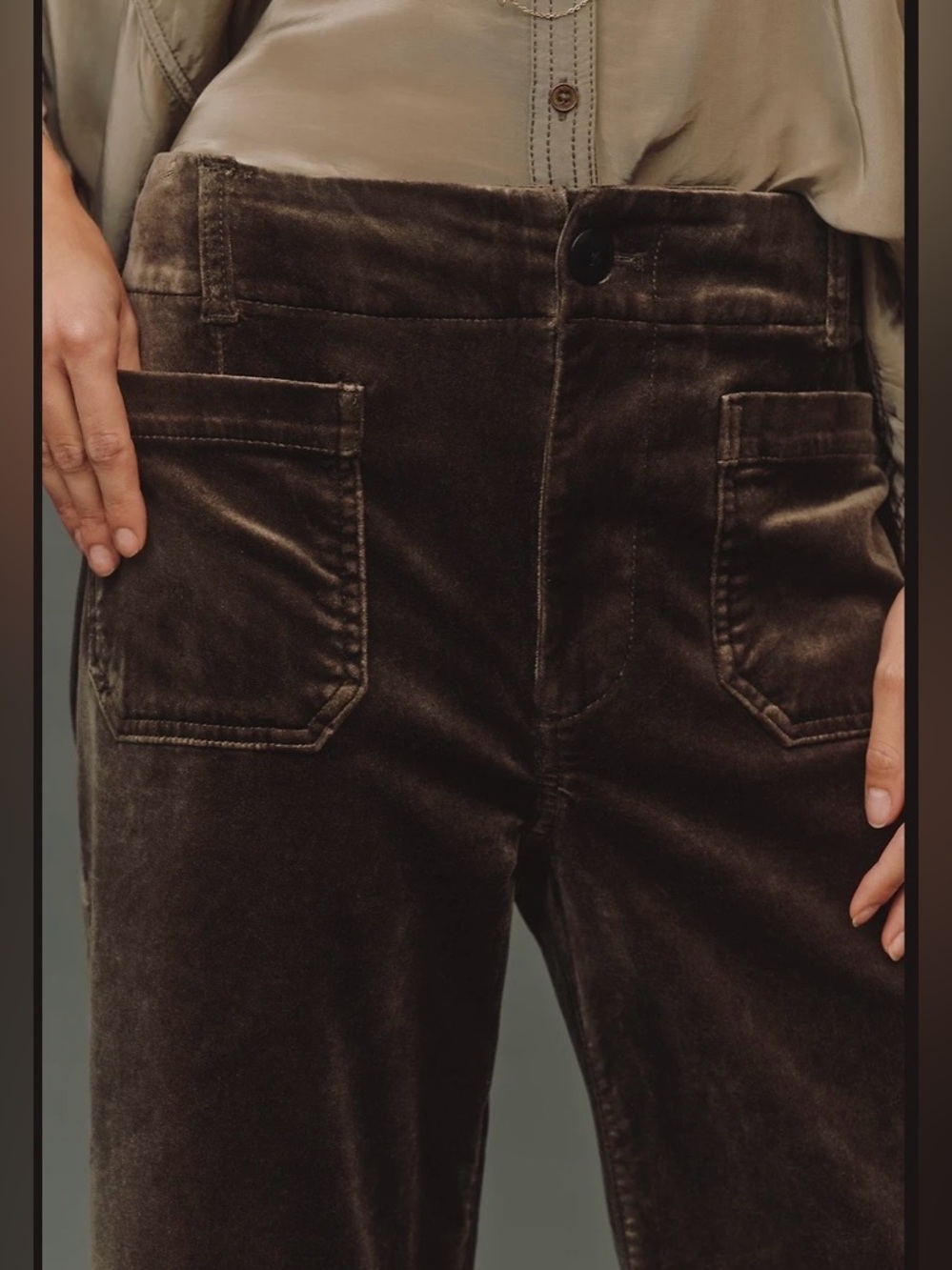 Maeve/Anthropologie The Colette Full-Length Wide Leg Velvet Pants in Army 29 NWT - Picture 4 of 12